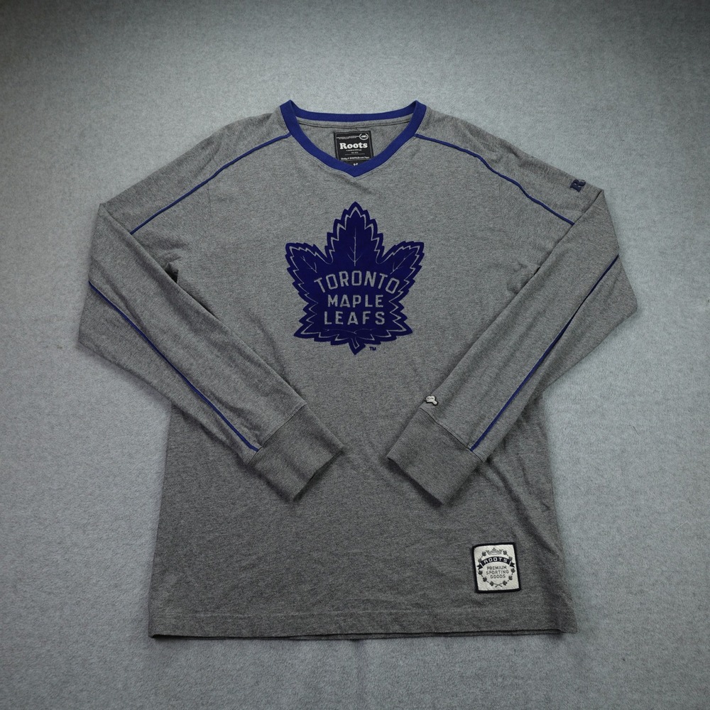 Toronto‎ Maple Leafs Shirt Mens Small Gray Roots NHL Hockey V-Neck Long Sleeve